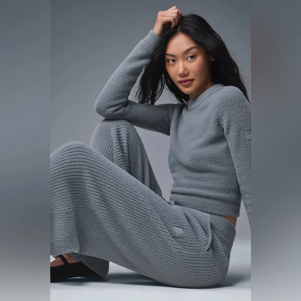 ALO YOGA | ✨NEW✨ Snuggle Up Sweater High-Waist Wide Leg Pant in Steel Grey